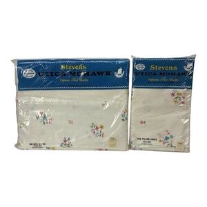 Vintage Stevens Utica Mohawk Double Flat Bed Sheet Pillowcases Pink Blue Floral